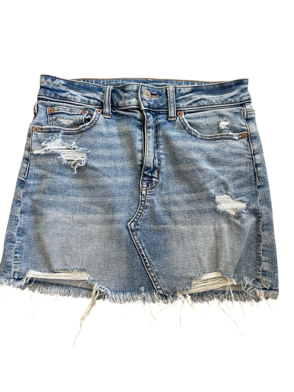 American Eagle Super Stretch Light Wash Distressed Jean Skirt Size 6
